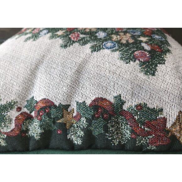 CHRISTMAS Tree Holiday Pillow Tapestry Teddy Bear Print Green Cloth Backing 16" - Picture 2 of 6